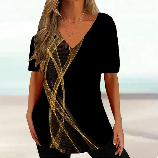 Greta | Stilfuld fritids-T-shirt med V-hals og 3D-bølgemønster