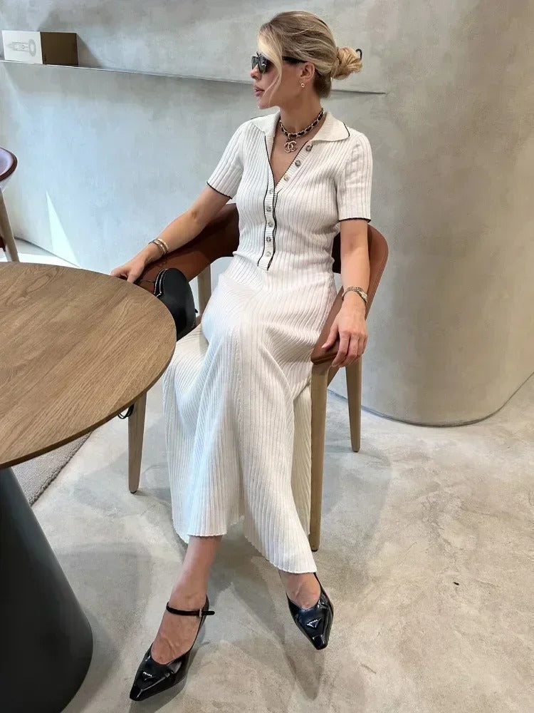 EmmyStyle | Elegant maxikjole med høj talje og patchwork-design