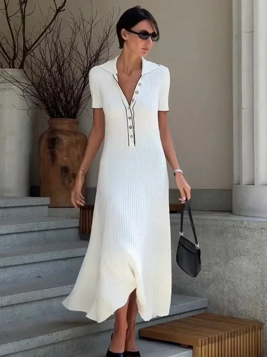 EmmyStyle | Elegant maxikjole med høj talje og patchwork-design